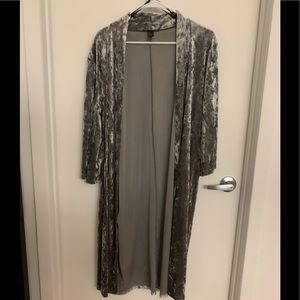 Forever 21 Silver Crushed Velvet Kimono Duster